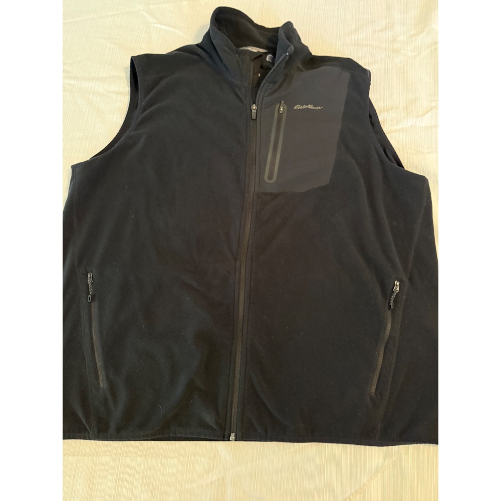 Eddie Bauer First Ascent Mens 2XL Black Fleece Full Zip‎ Vest Outdoor Layering